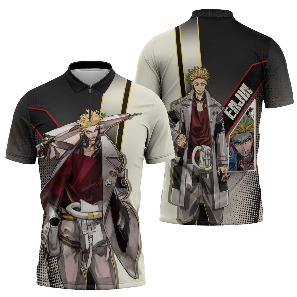 Enjin Crimson Strategist Zipper Polo Shirt Grunge Manga Illustration Style