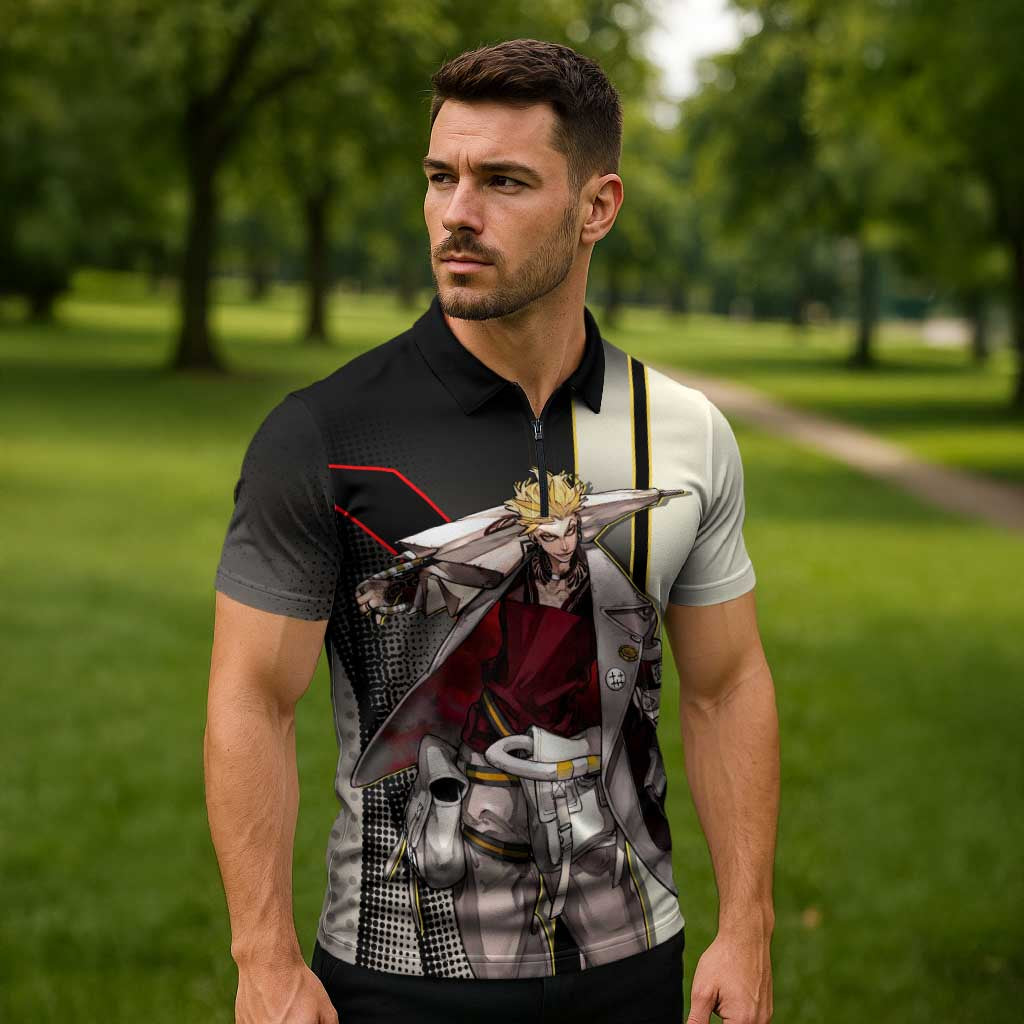Enjin Crimson Strategist Zipper Polo Shirt Grunge Manga Illustration Style