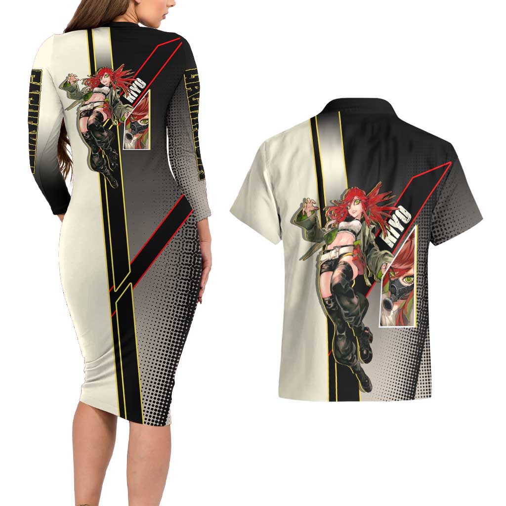 Riyo Blade Dancer Couples Matching Long Sleeve Bodycon Dress and Hawaiian Shirt Grunge Manga Illustration Style