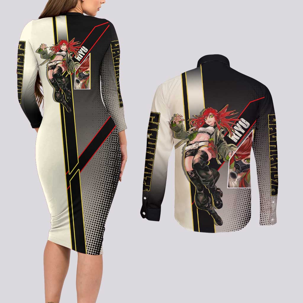 Riyo Blade Dancer Couples Matching Long Sleeve Bodycon Dress and Long Sleeve Button Shirt Grunge Manga Illustration Style