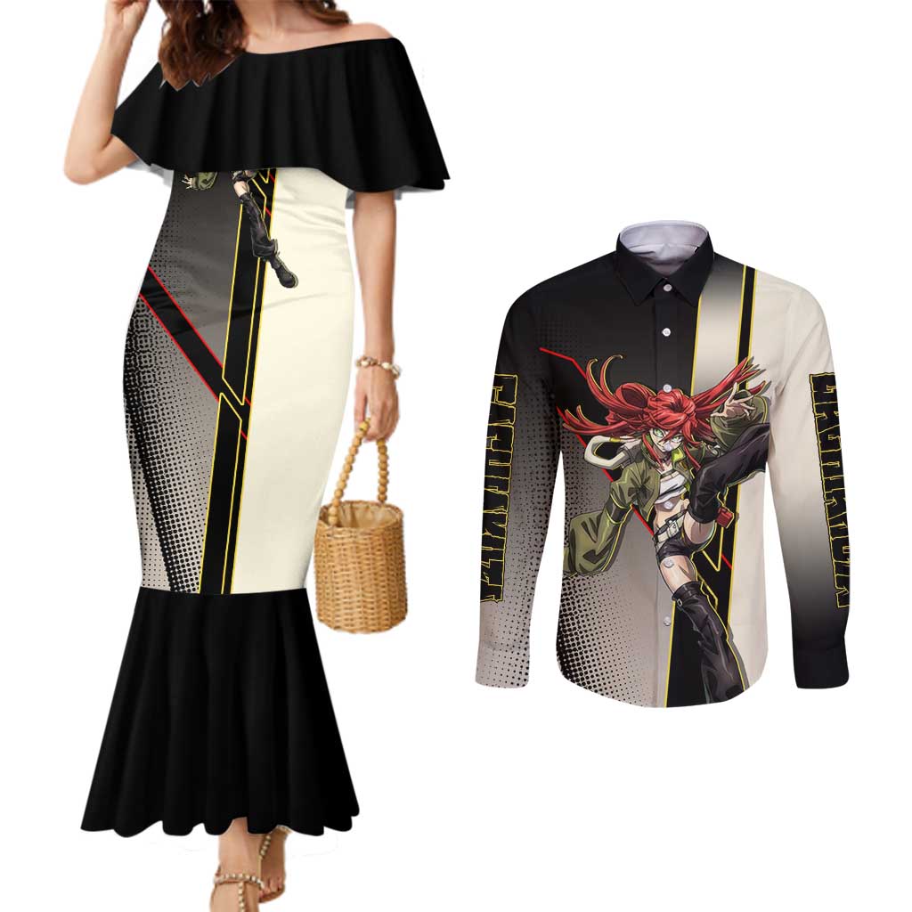 Riyo Blade Dancer Couples Matching Mermaid Dress and Long Sleeve Button Shirt Grunge Manga Illustration Style