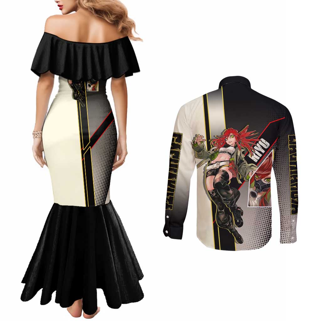 Riyo Blade Dancer Couples Matching Mermaid Dress and Long Sleeve Button Shirt Grunge Manga Illustration Style