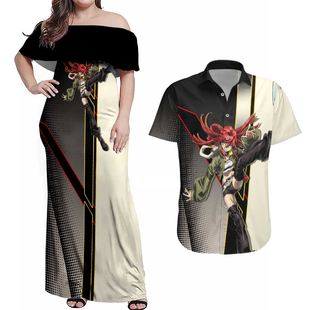 Riyo Blade Dancer Couples Matching Off Shoulder Maxi Dress and Hawaiian Shirt Grunge Manga Illustration Style