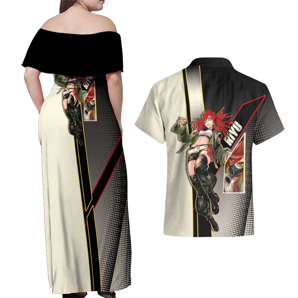 Riyo Blade Dancer Couples Matching Off Shoulder Maxi Dress and Hawaiian Shirt Grunge Manga Illustration Style