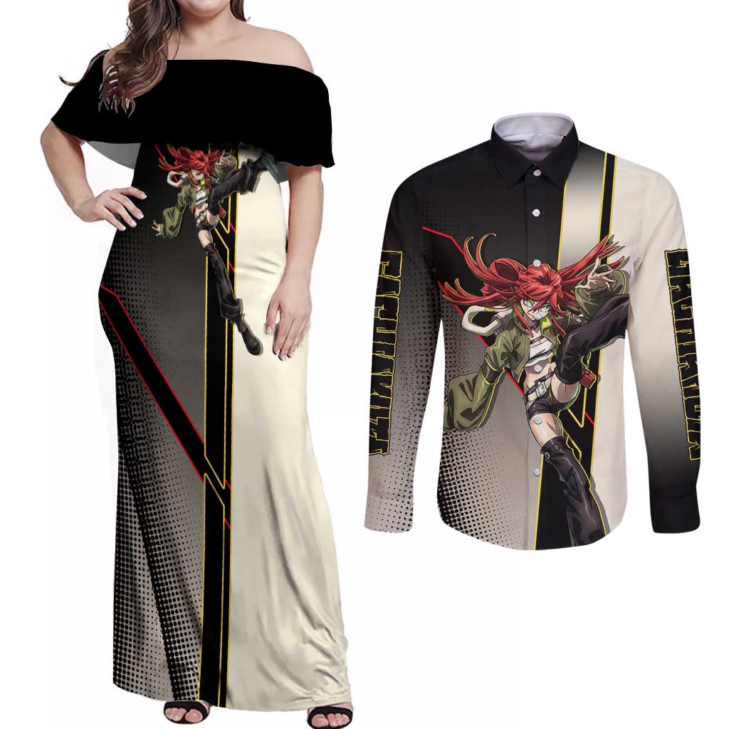 Riyo Blade Dancer Couples Matching Off Shoulder Maxi Dress and Long Sleeve Button Shirt Grunge Manga Illustration Style