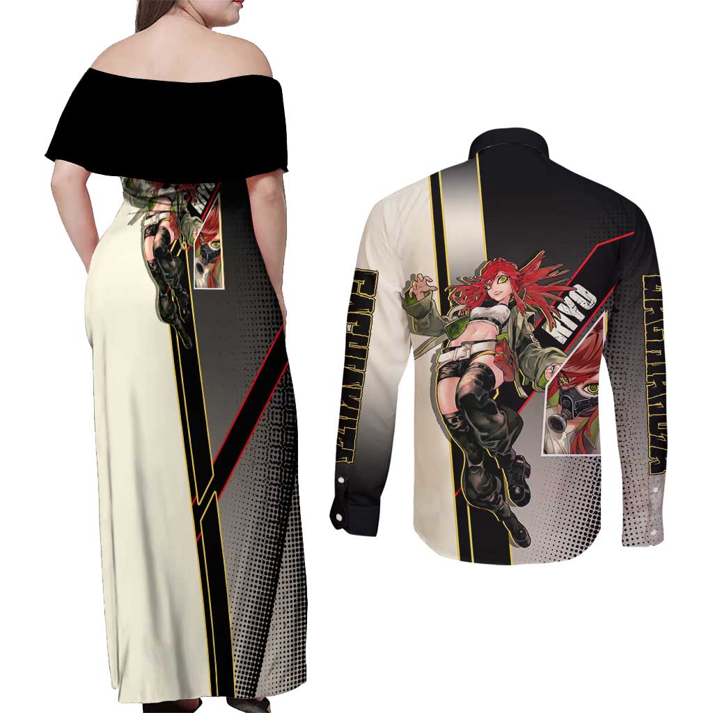 Riyo Blade Dancer Couples Matching Off Shoulder Maxi Dress and Long Sleeve Button Shirt Grunge Manga Illustration Style