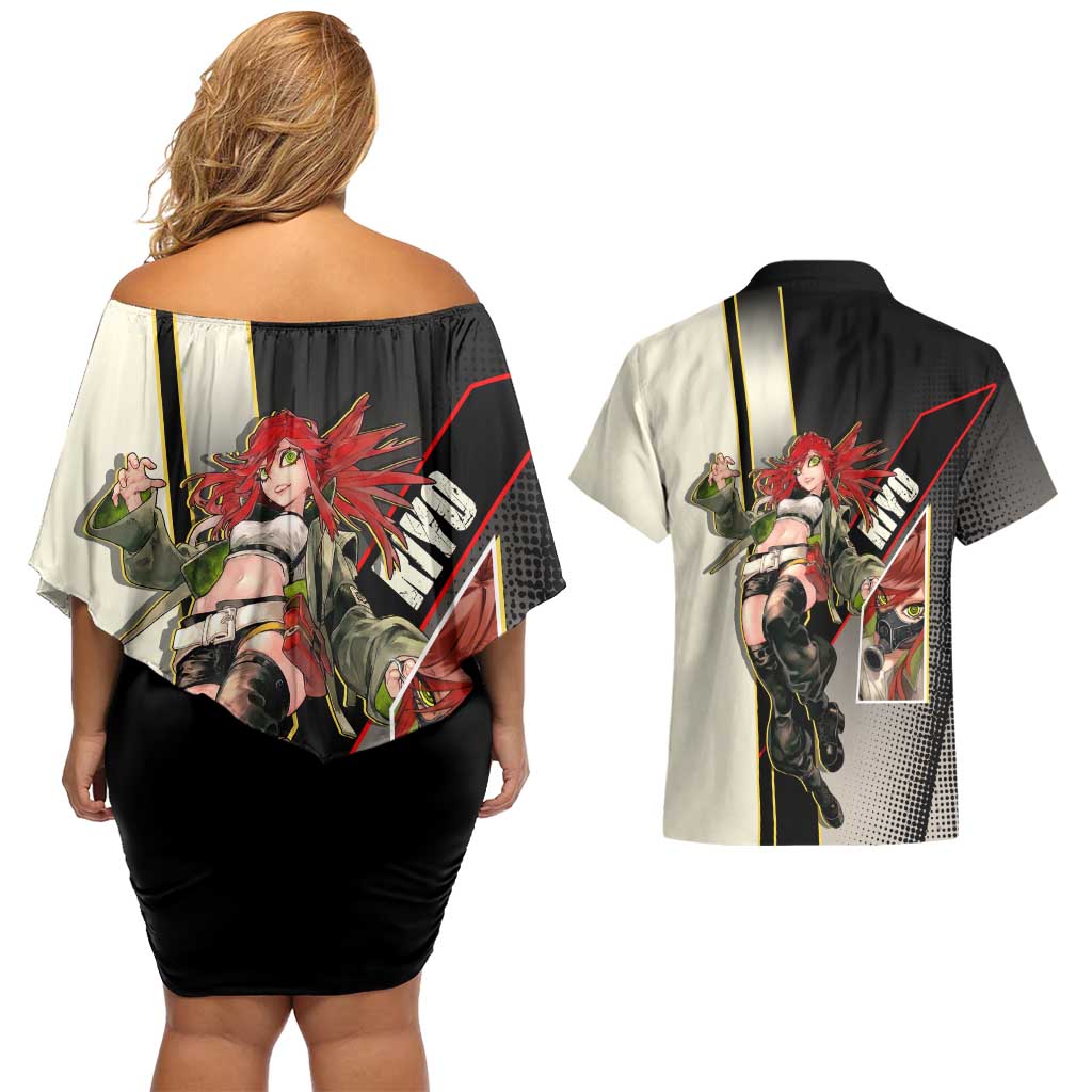 Riyo Blade Dancer Couples Matching Off Shoulder Short Dress and Hawaiian Shirt Grunge Manga Illustration Style