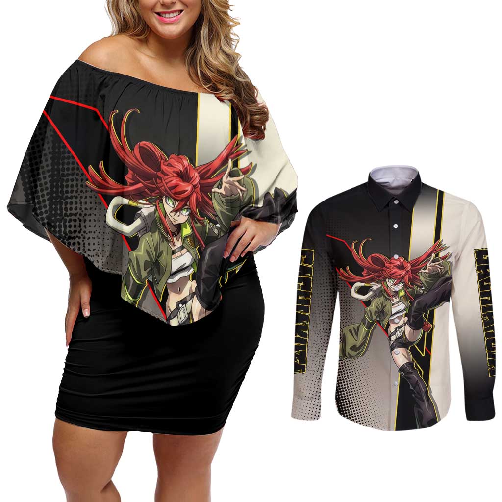 Riyo Blade Dancer Couples Matching Off Shoulder Short Dress and Long Sleeve Button Shirt Grunge Manga Illustration Style