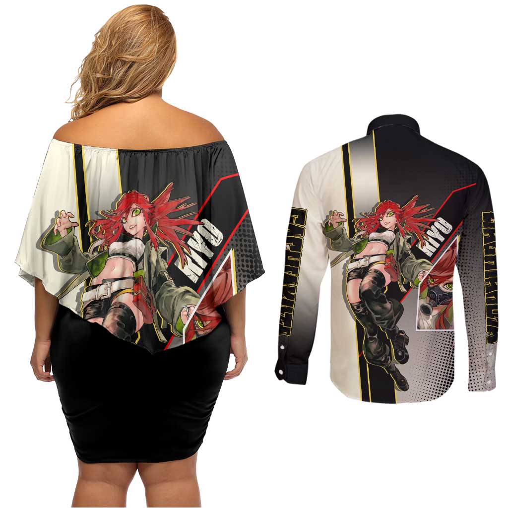 Riyo Blade Dancer Couples Matching Off Shoulder Short Dress and Long Sleeve Button Shirt Grunge Manga Illustration Style