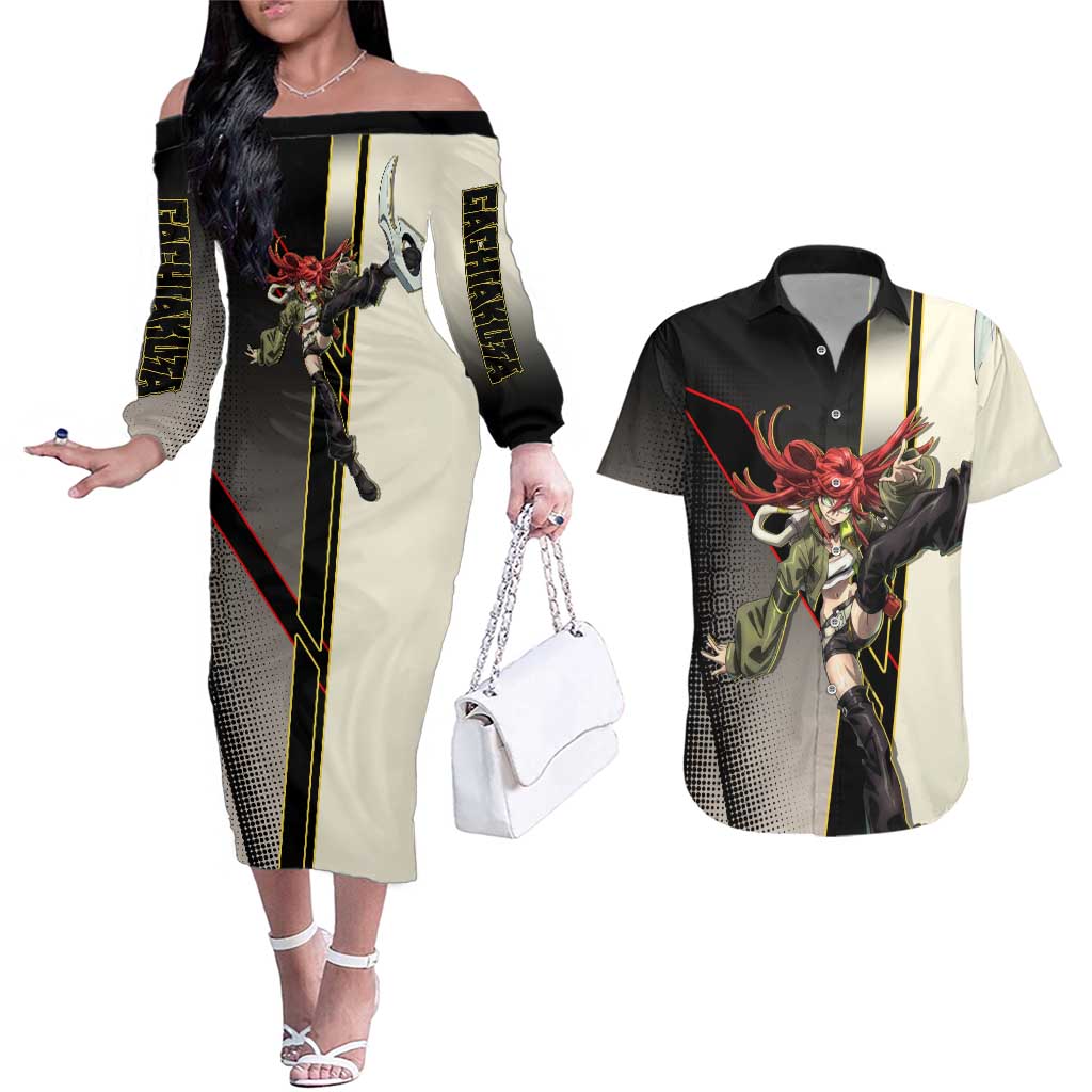Riyo Blade Dancer Couples Matching Off The Shoulder Long Sleeve Dress and Hawaiian Shirt Grunge Manga Illustration Style