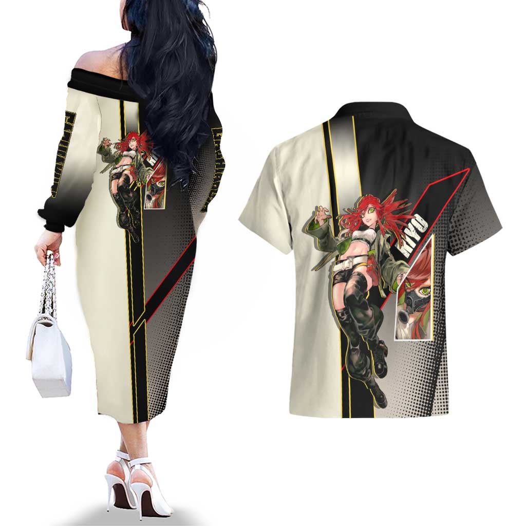 Riyo Blade Dancer Couples Matching Off The Shoulder Long Sleeve Dress and Hawaiian Shirt Grunge Manga Illustration Style