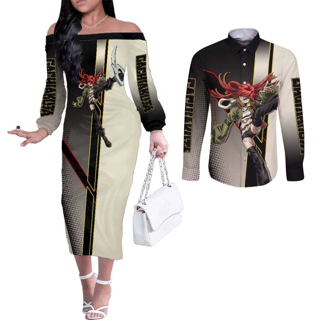 Riyo Blade Dancer Couples Matching Off The Shoulder Long Sleeve Dress and Long Sleeve Button Shirt Grunge Manga Illustration Style