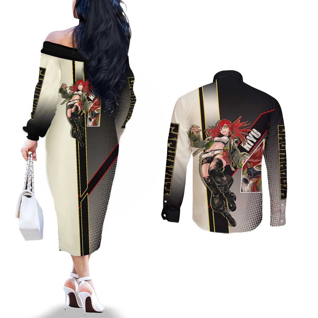 Riyo Blade Dancer Couples Matching Off The Shoulder Long Sleeve Dress and Long Sleeve Button Shirt Grunge Manga Illustration Style