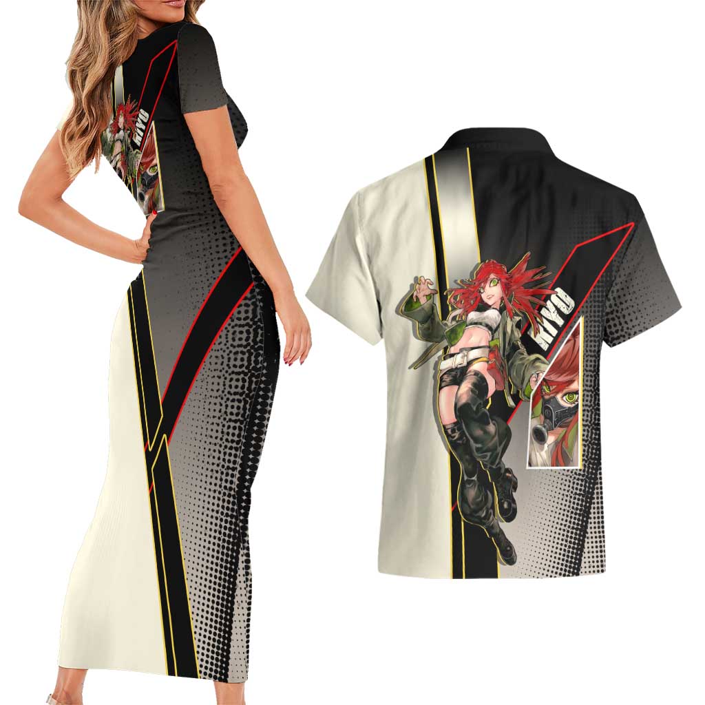 Riyo Blade Dancer Couples Matching Short Sleeve Bodycon Dress and Hawaiian Shirt Grunge Manga Illustration Style