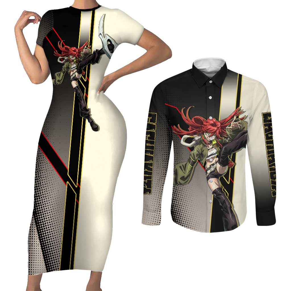 Riyo Blade Dancer Couples Matching Short Sleeve Bodycon Dress and Long Sleeve Button Shirt Grunge Manga Illustration Style
