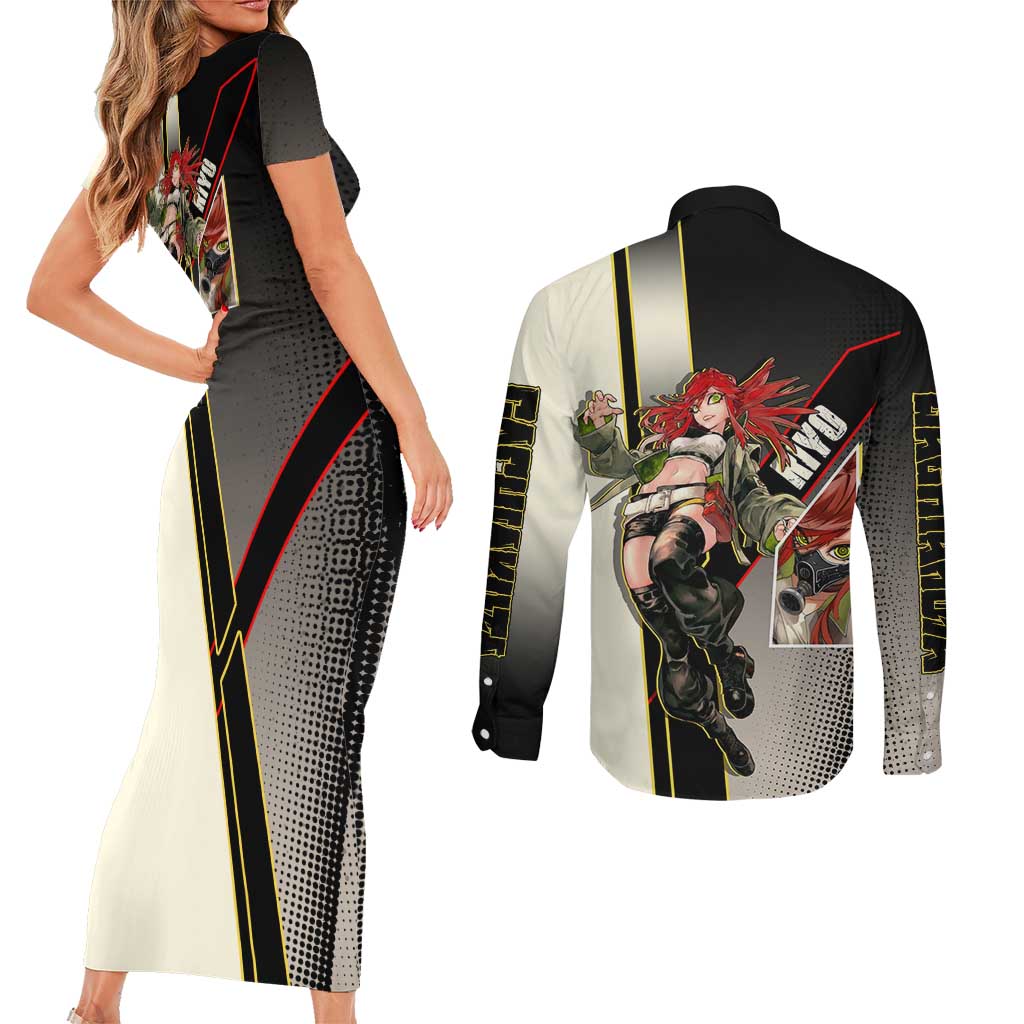 Riyo Blade Dancer Couples Matching Short Sleeve Bodycon Dress and Long Sleeve Button Shirt Grunge Manga Illustration Style
