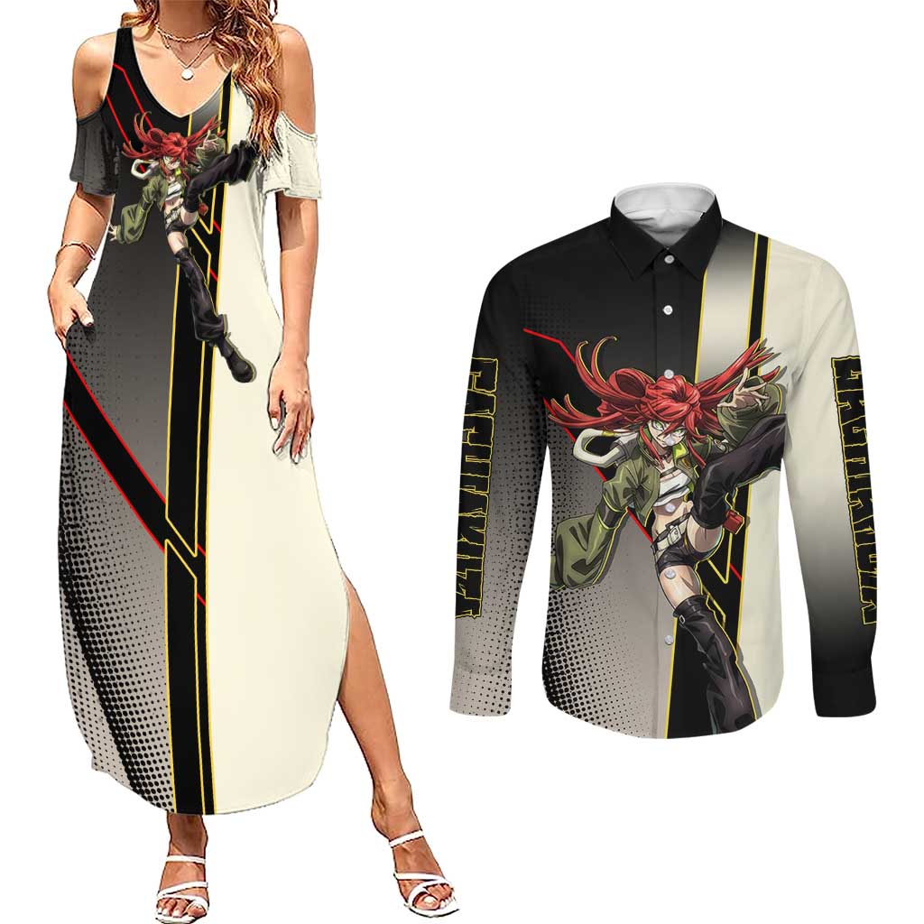 Riyo Blade Dancer Couples Matching Summer Maxi Dress and Long Sleeve Button Shirt Grunge Manga Illustration Style