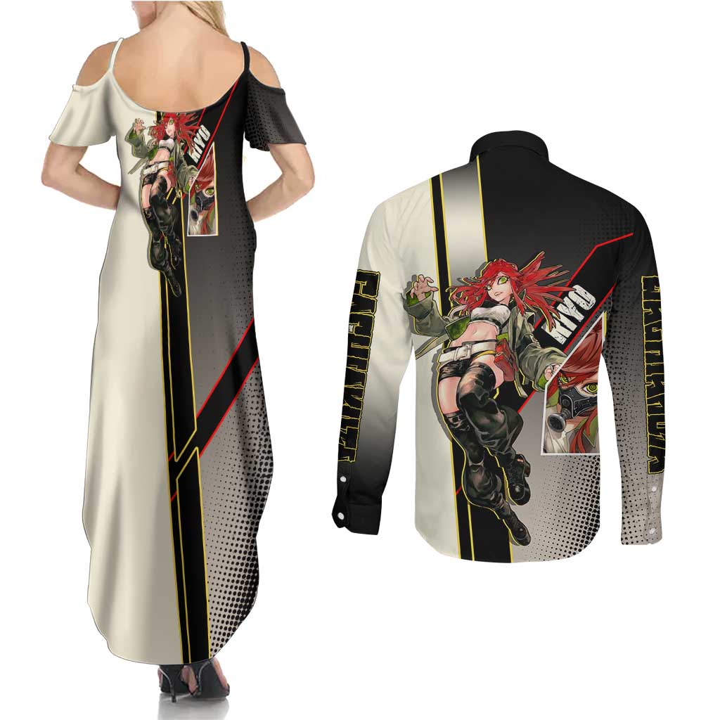 Riyo Blade Dancer Couples Matching Summer Maxi Dress and Long Sleeve Button Shirt Grunge Manga Illustration Style