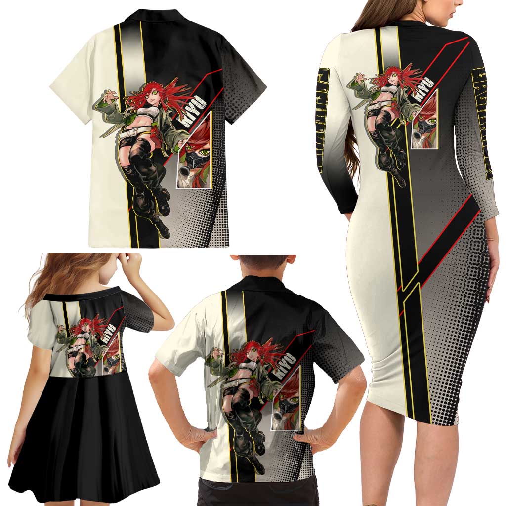 Riyo Blade Dancer Family Matching Long Sleeve Bodycon Dress and Hawaiian Shirt Grunge Manga Illustration Style