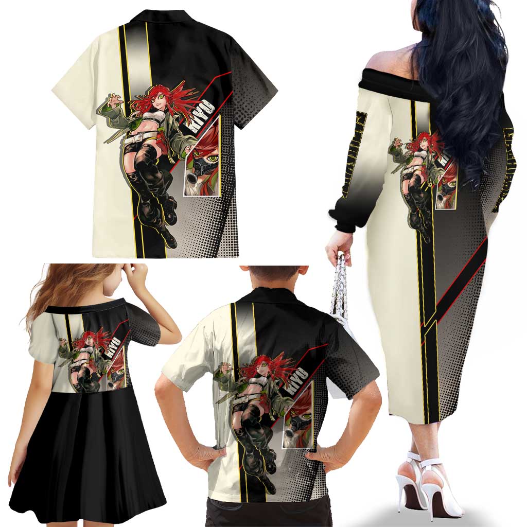 Riyo Blade Dancer Family Matching Off The Shoulder Long Sleeve Dress and Hawaiian Shirt Grunge Manga Illustration Style