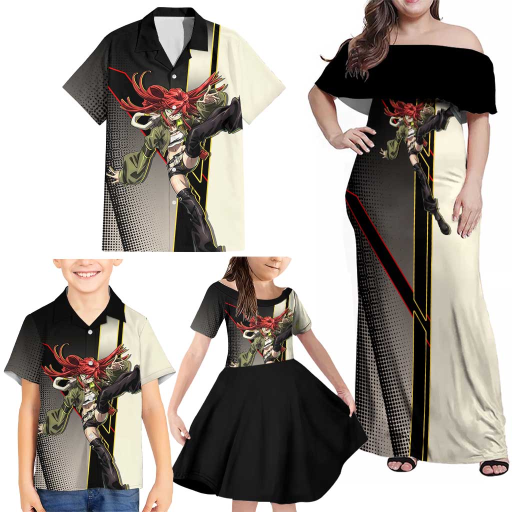 Riyo Blade Dancer Family Matching Off Shoulder Maxi Dress and Hawaiian Shirt Grunge Manga Illustration Style