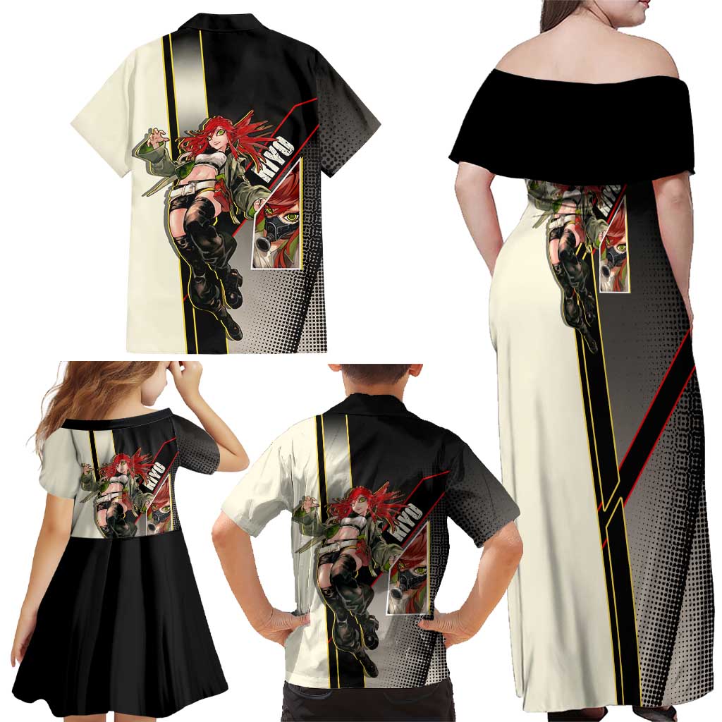 Riyo Blade Dancer Family Matching Off Shoulder Maxi Dress and Hawaiian Shirt Grunge Manga Illustration Style