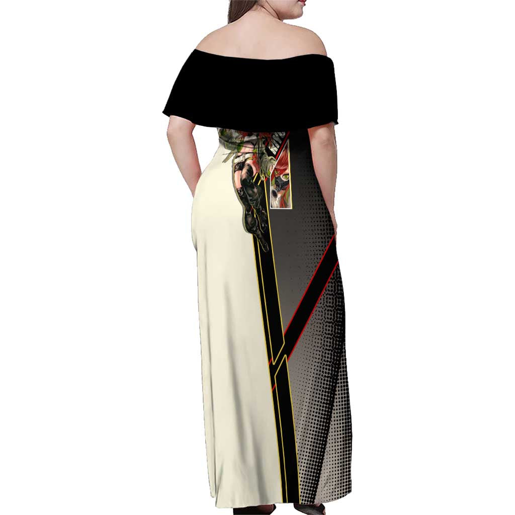 Riyo Blade Dancer Family Matching Off Shoulder Maxi Dress and Hawaiian Shirt Grunge Manga Illustration Style