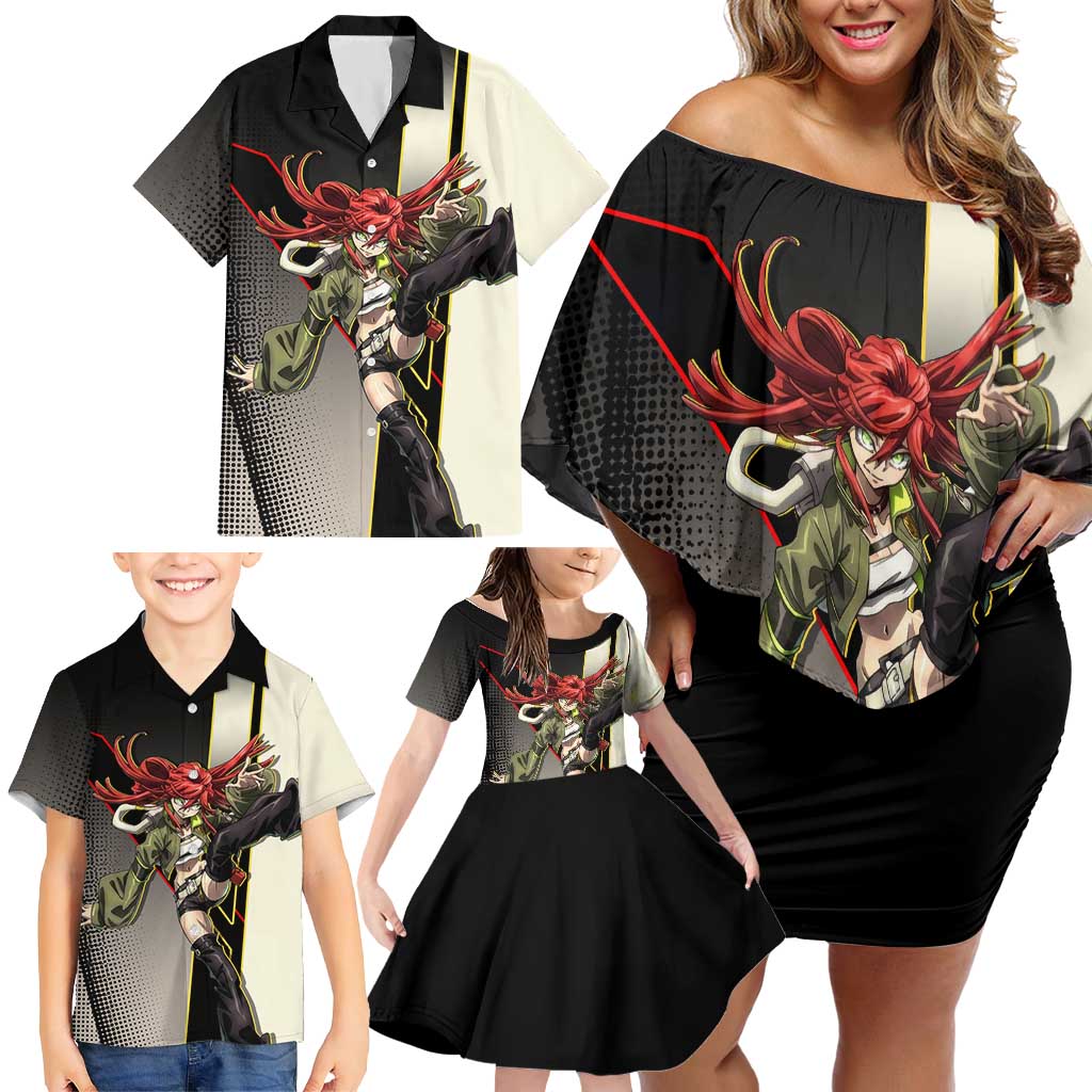 Riyo Blade Dancer Family Matching Off Shoulder Short Dress and Hawaiian Shirt Grunge Manga Illustration Style