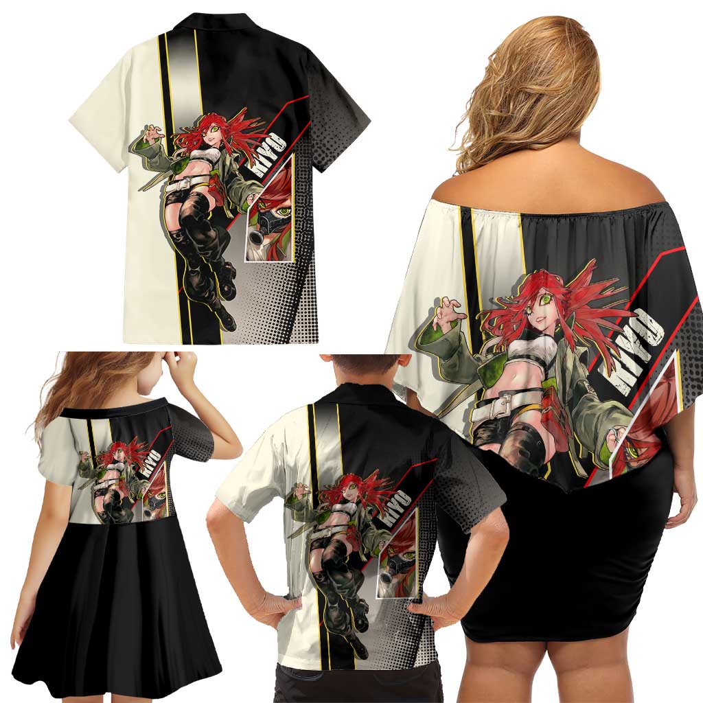 Riyo Blade Dancer Family Matching Off Shoulder Short Dress and Hawaiian Shirt Grunge Manga Illustration Style