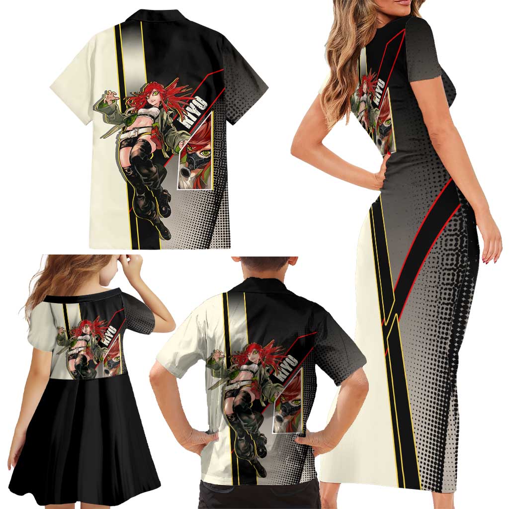 Riyo Blade Dancer Family Matching Short Sleeve Bodycon Dress and Hawaiian Shirt Grunge Manga Illustration Style