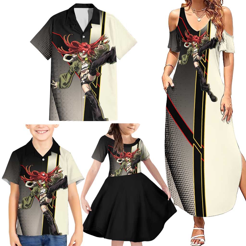 Riyo Blade Dancer Family Matching Summer Maxi Dress and Hawaiian Shirt Grunge Manga Illustration Style