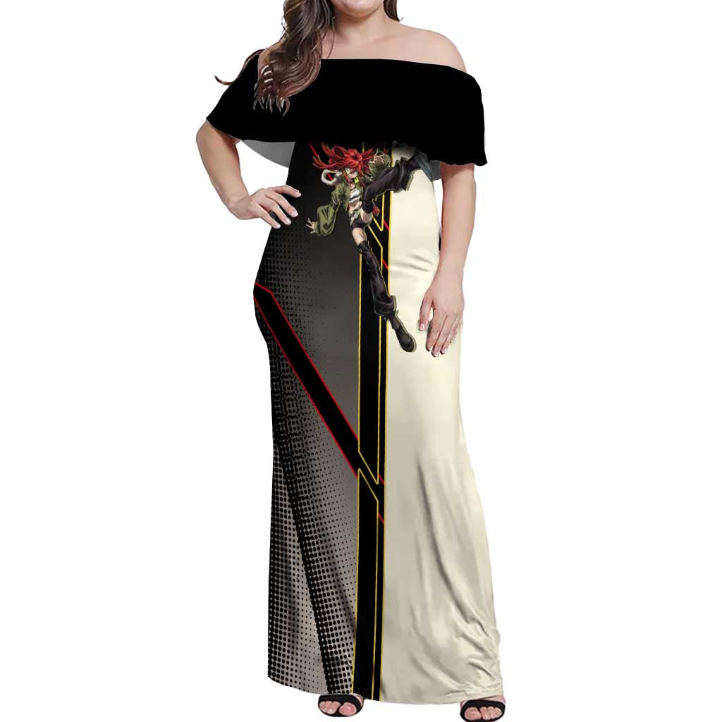 Riyo Blade Dancer Off Shoulder Maxi Dress Grunge Manga Illustration Style