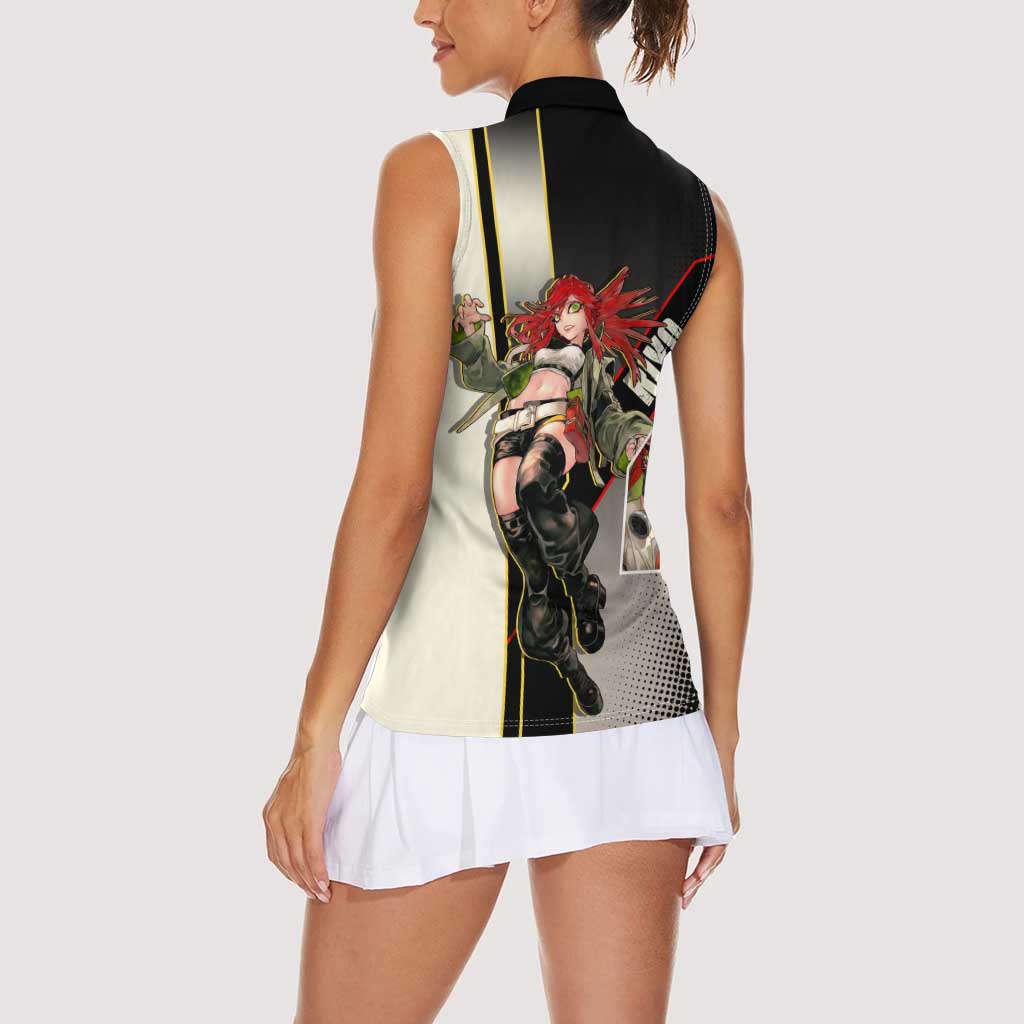 Riyo Blade Dancer Women Sleeveless Polo Shirt Grunge Manga Illustration Style