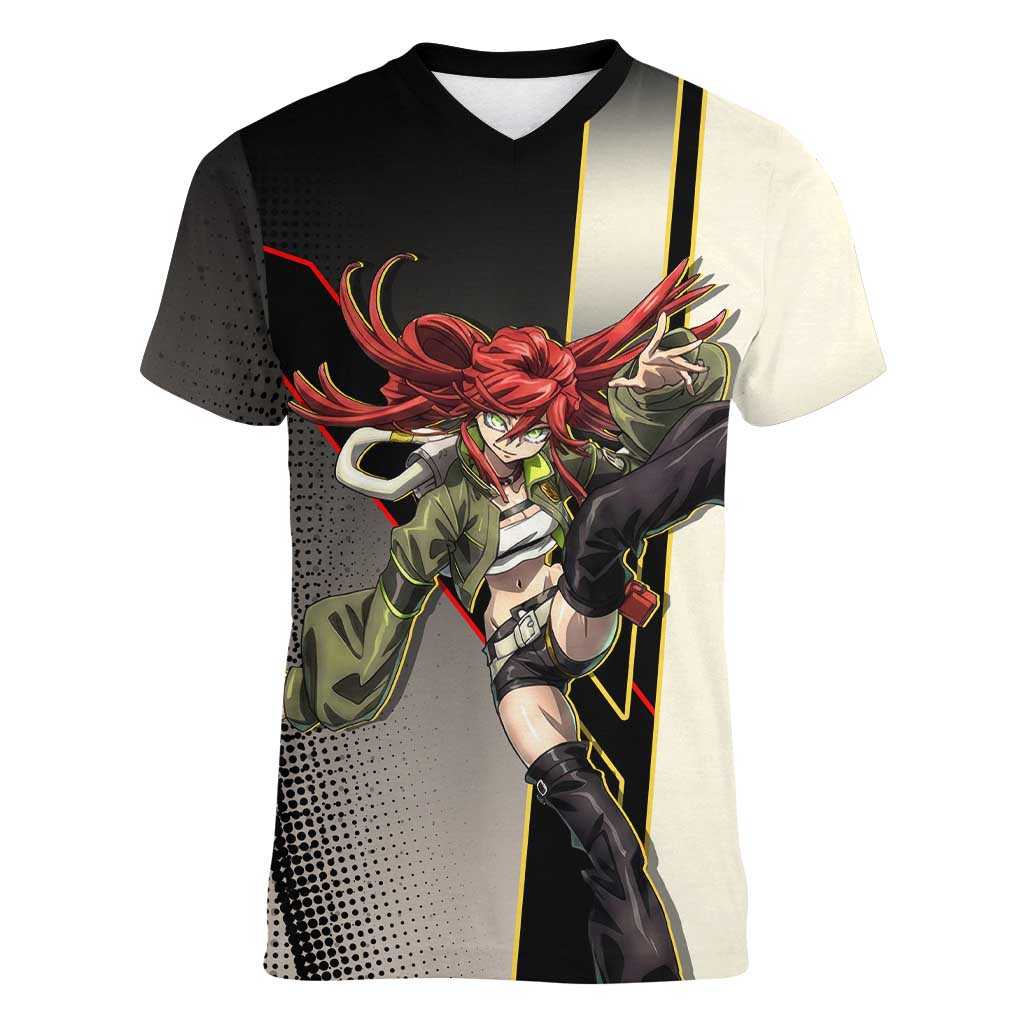 Riyo Blade Dancer Women V-Neck T-Shirt Grunge Manga Illustration Style