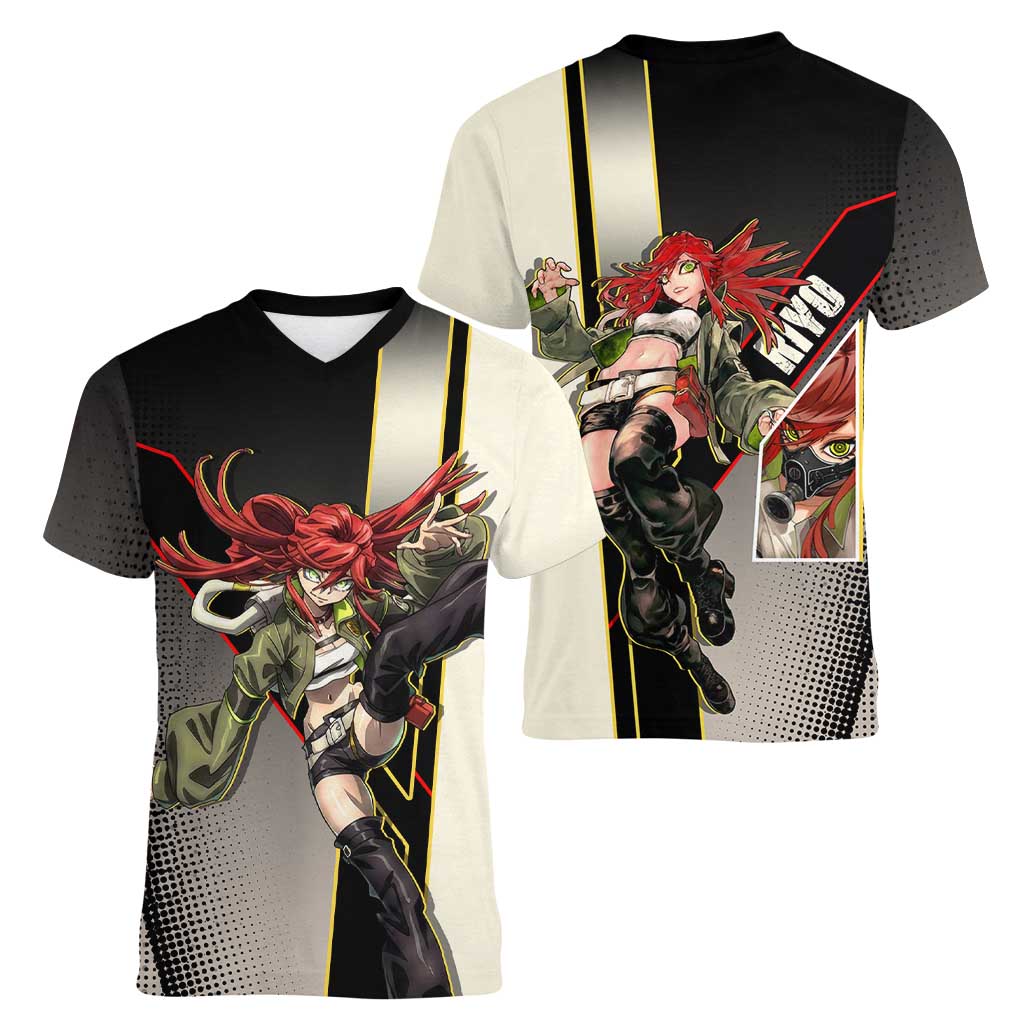 Riyo Blade Dancer Women V-Neck T-Shirt Grunge Manga Illustration Style