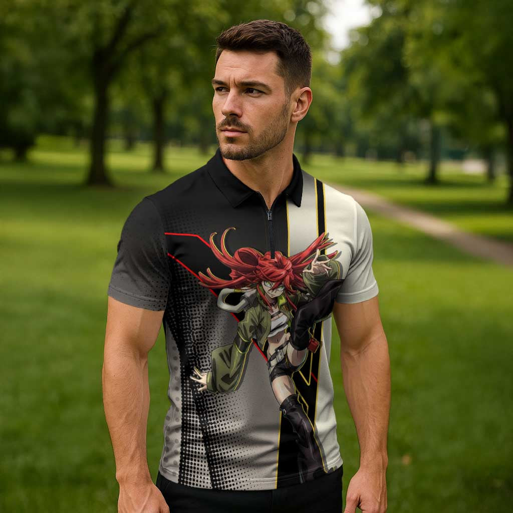 Riyo Blade Dancer Zipper Polo Shirt Grunge Manga Illustration Style