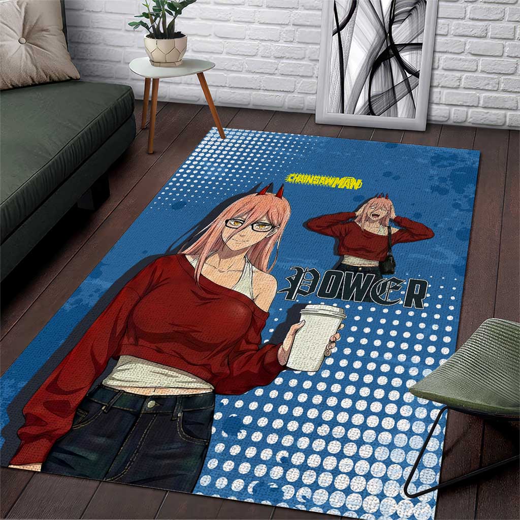 Power Chainsaw Man in Street Chic Area Rug Bold Blue Anime Aesthetic with Power