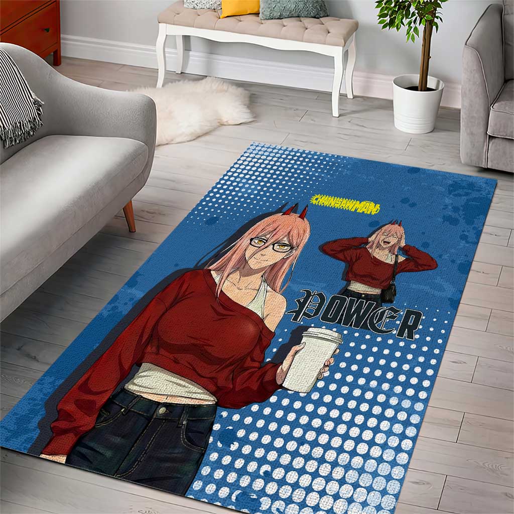 Power Chainsaw Man in Street Chic Area Rug Bold Blue Anime Aesthetic with Power