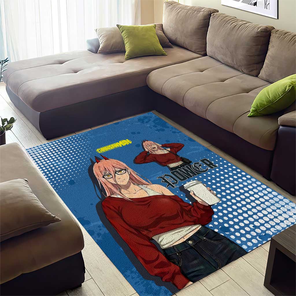 Power Chainsaw Man in Street Chic Area Rug Bold Blue Anime Aesthetic with Power
