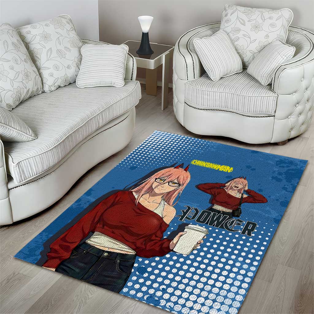 Power Chainsaw Man in Street Chic Area Rug Bold Blue Anime Aesthetic with Power