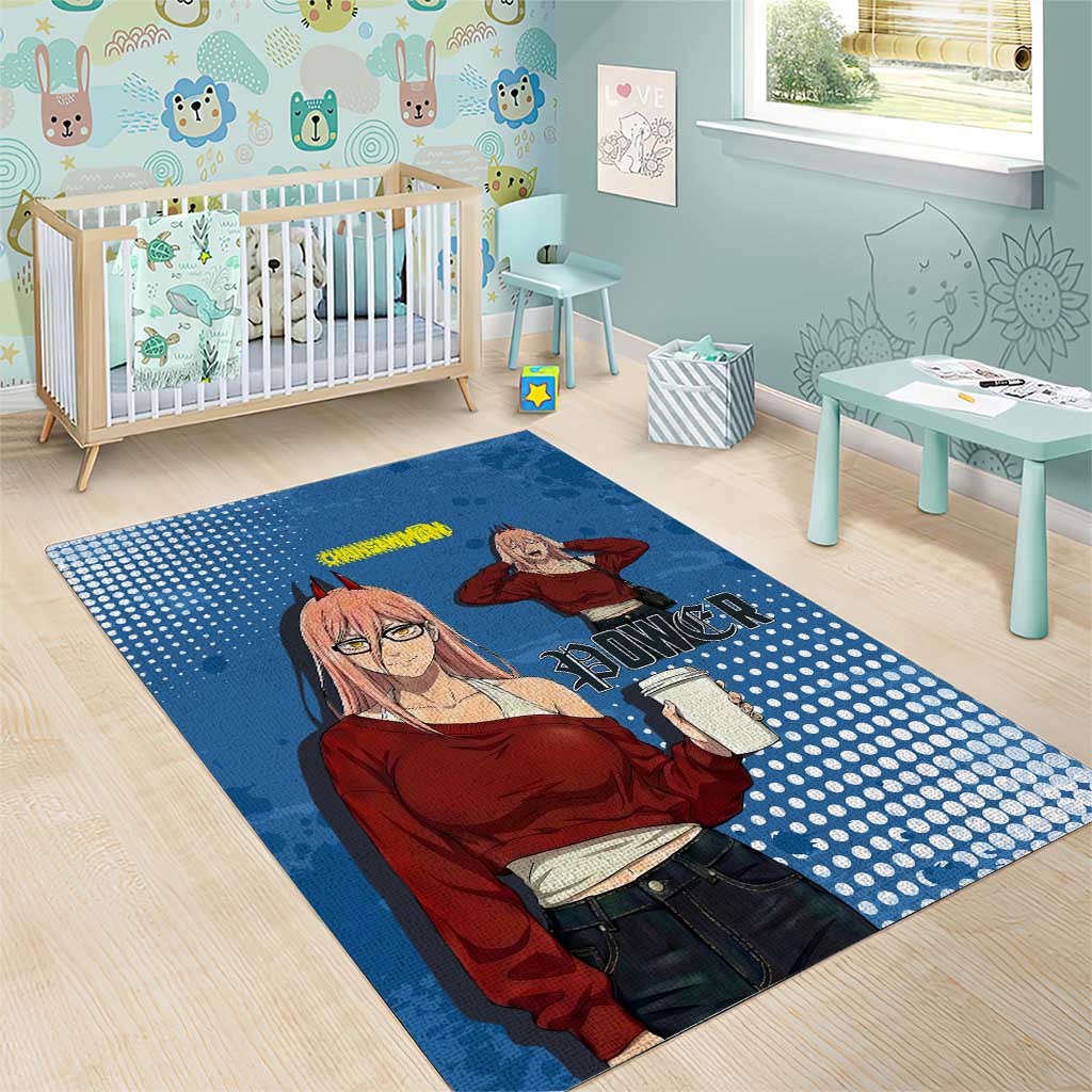 Power Chainsaw Man in Street Chic Area Rug Bold Blue Anime Aesthetic with Power