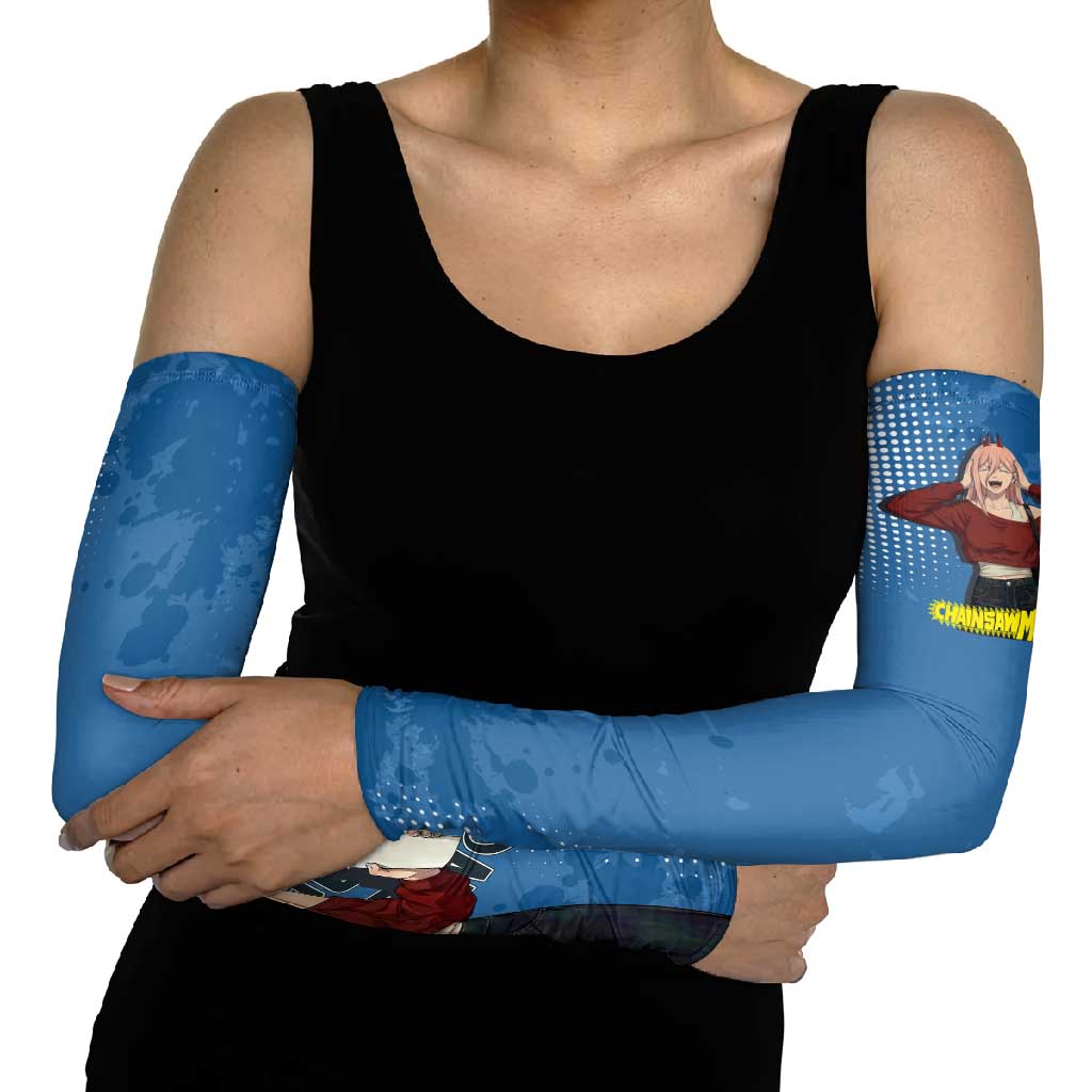 Power Chainsaw Man in Street Chic Arm Sleeves Bold Blue Anime Aesthetic with Power
