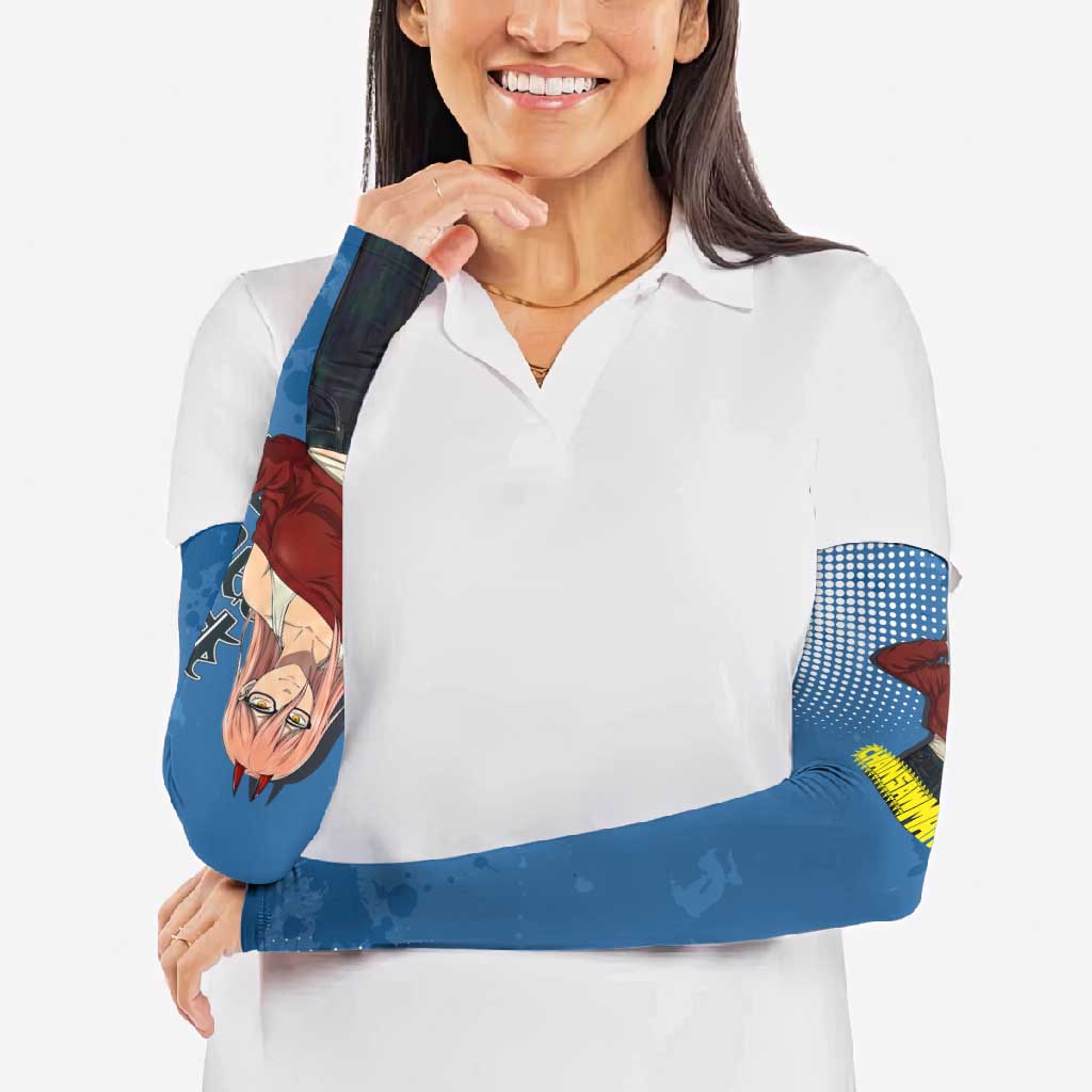 Power Chainsaw Man in Street Chic Arm Sleeves Bold Blue Anime Aesthetic with Power