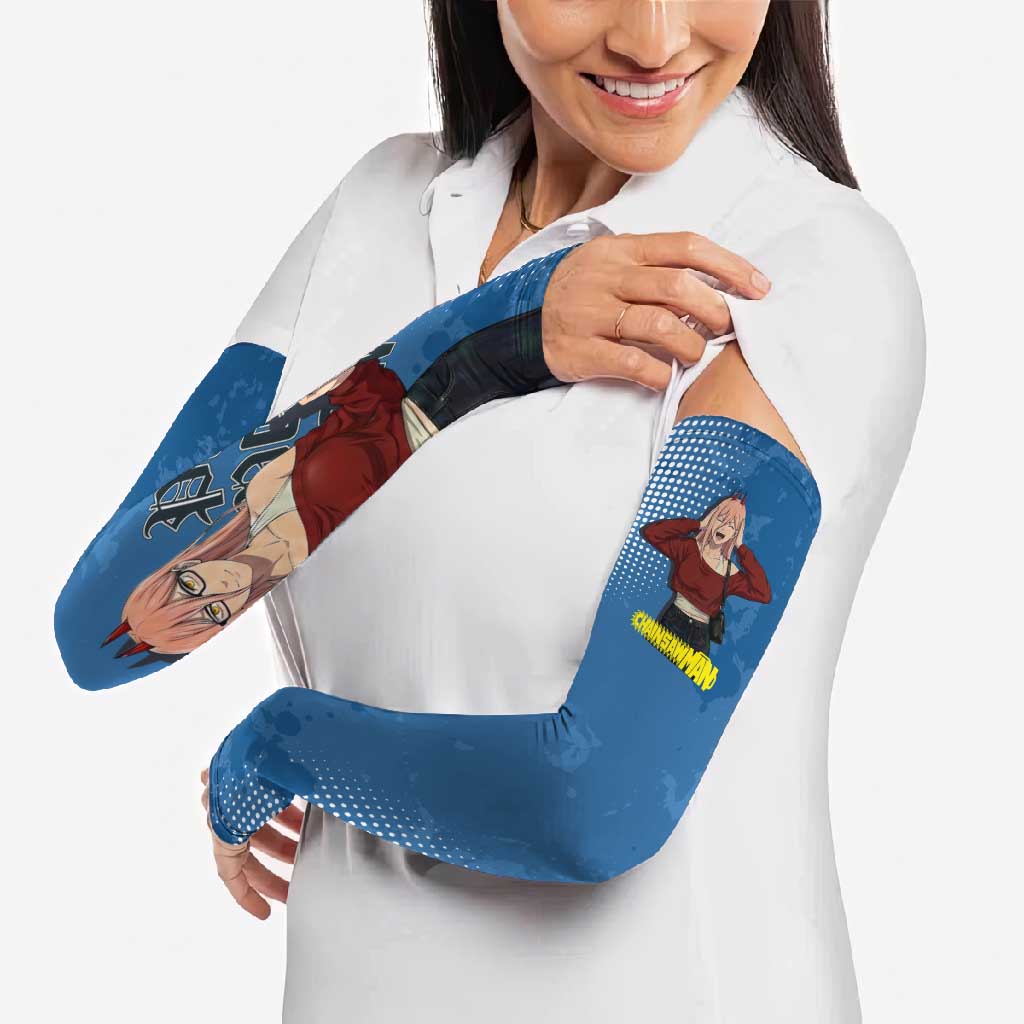 Power Chainsaw Man in Street Chic Arm Sleeves Bold Blue Anime Aesthetic with Power