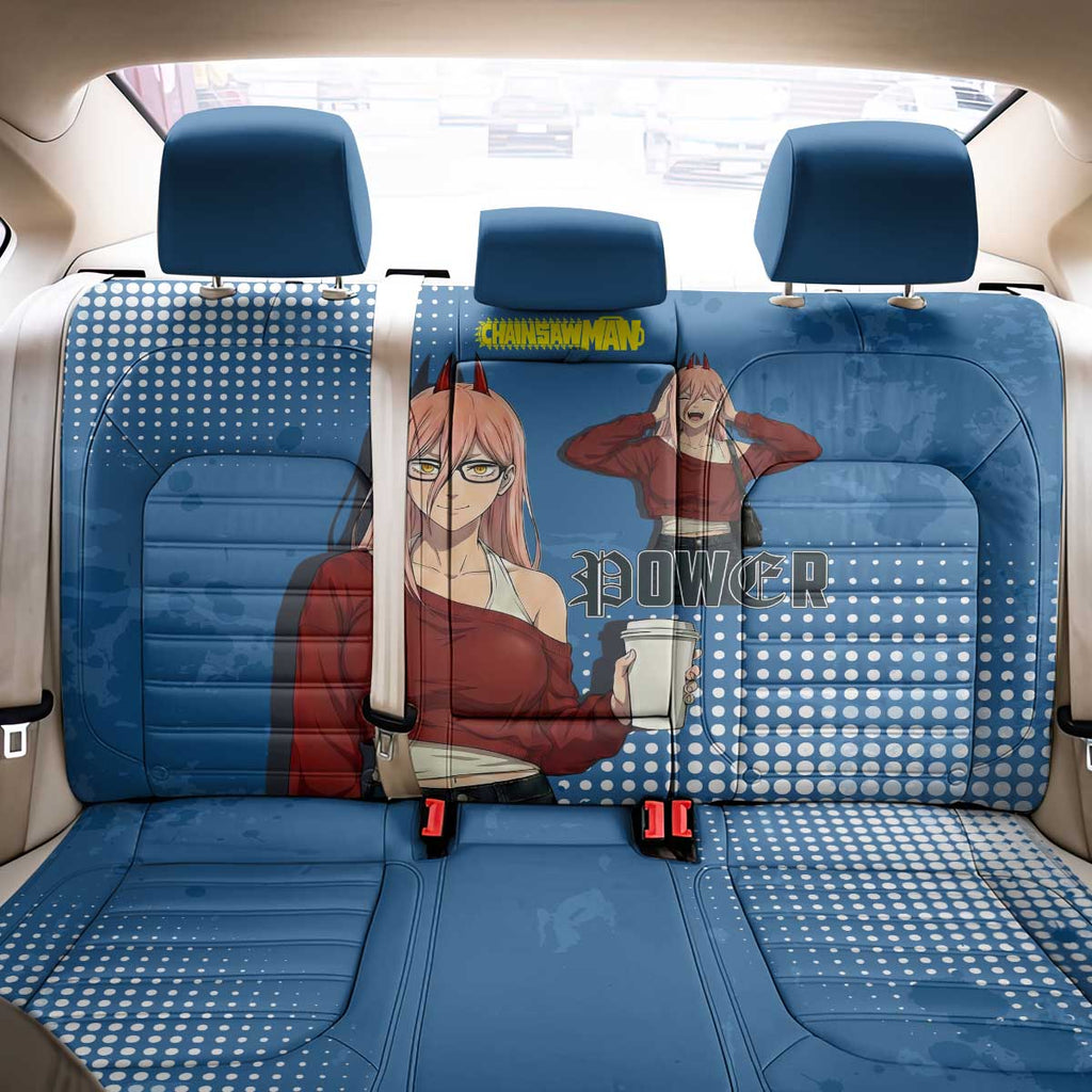 Power Chainsaw Man in Street Chic Back Car Seat Cover Bold Blue Anime Aesthetic with Power