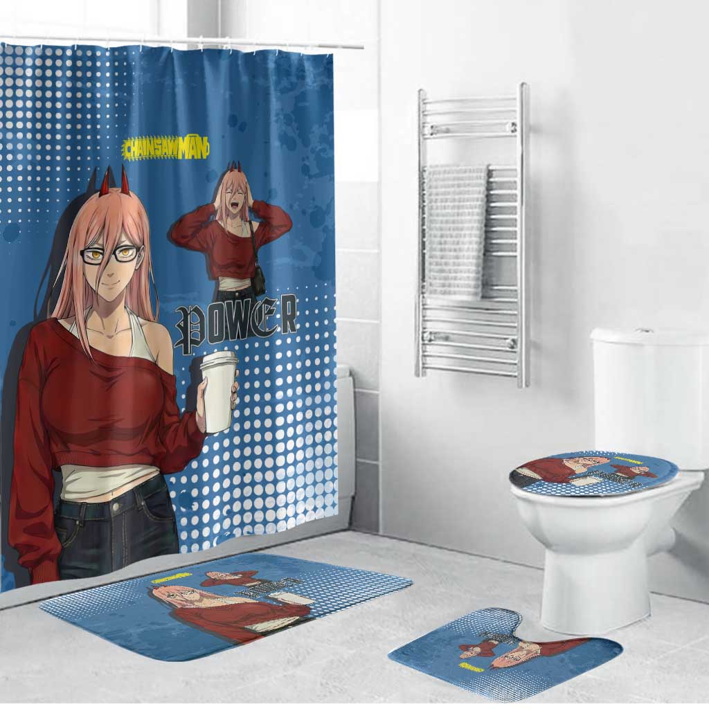 Power Chainsaw Man in Street Chic Bathroom Set Bold Blue Anime Aesthetic with Power