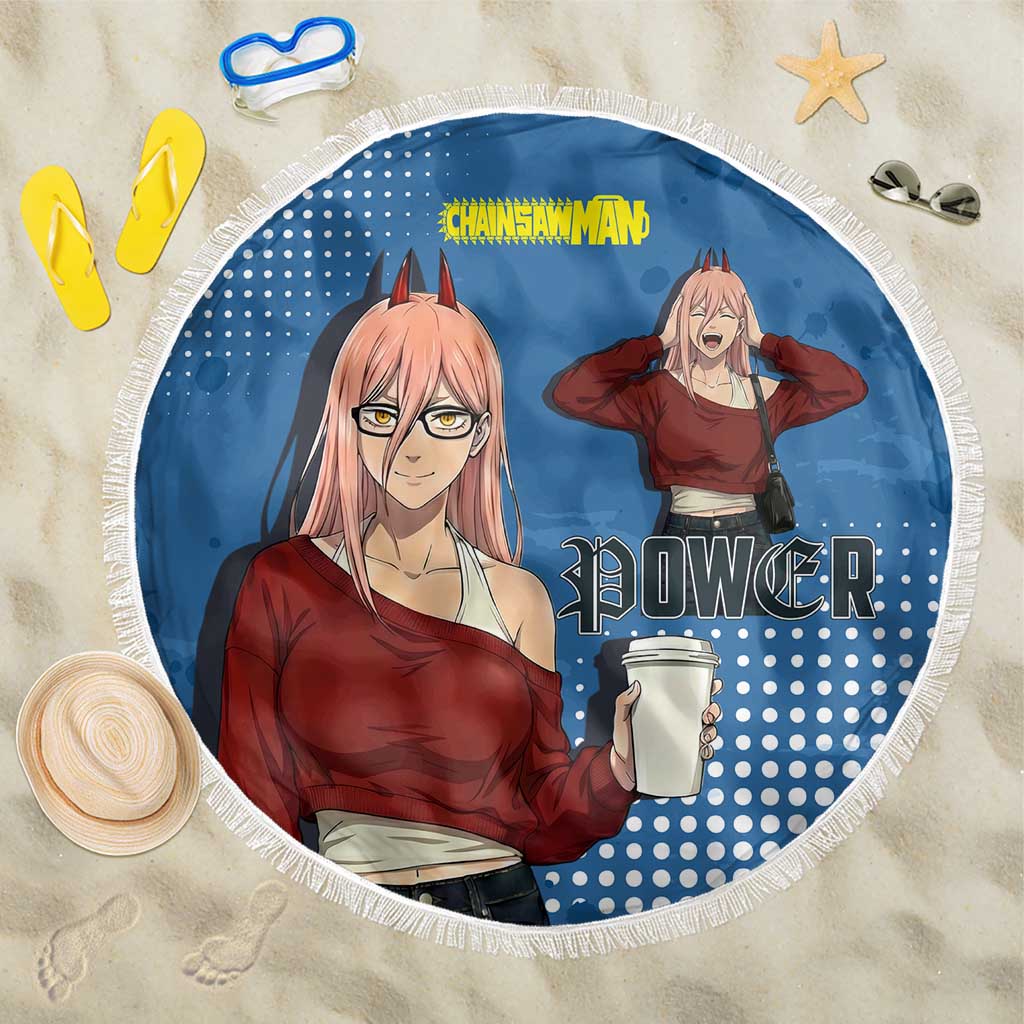 Power Chainsaw Man in Street Chic Beach Blanket Bold Blue Anime Aesthetic with Power