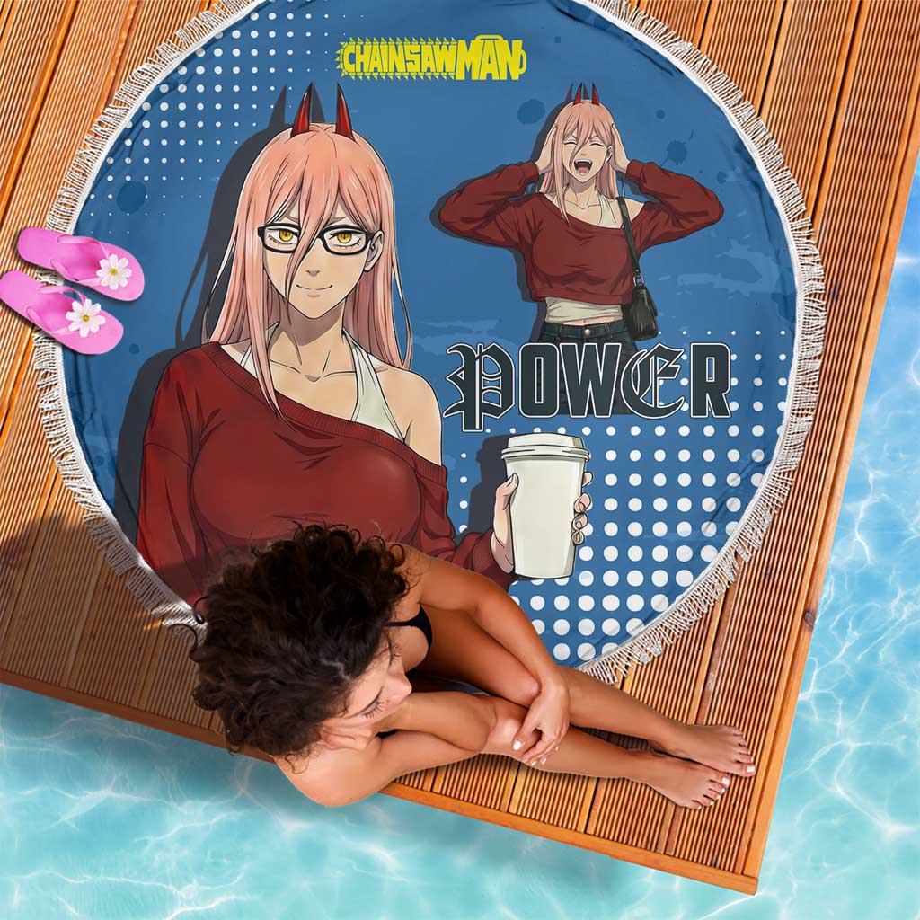 Power Chainsaw Man in Street Chic Beach Blanket Bold Blue Anime Aesthetic with Power