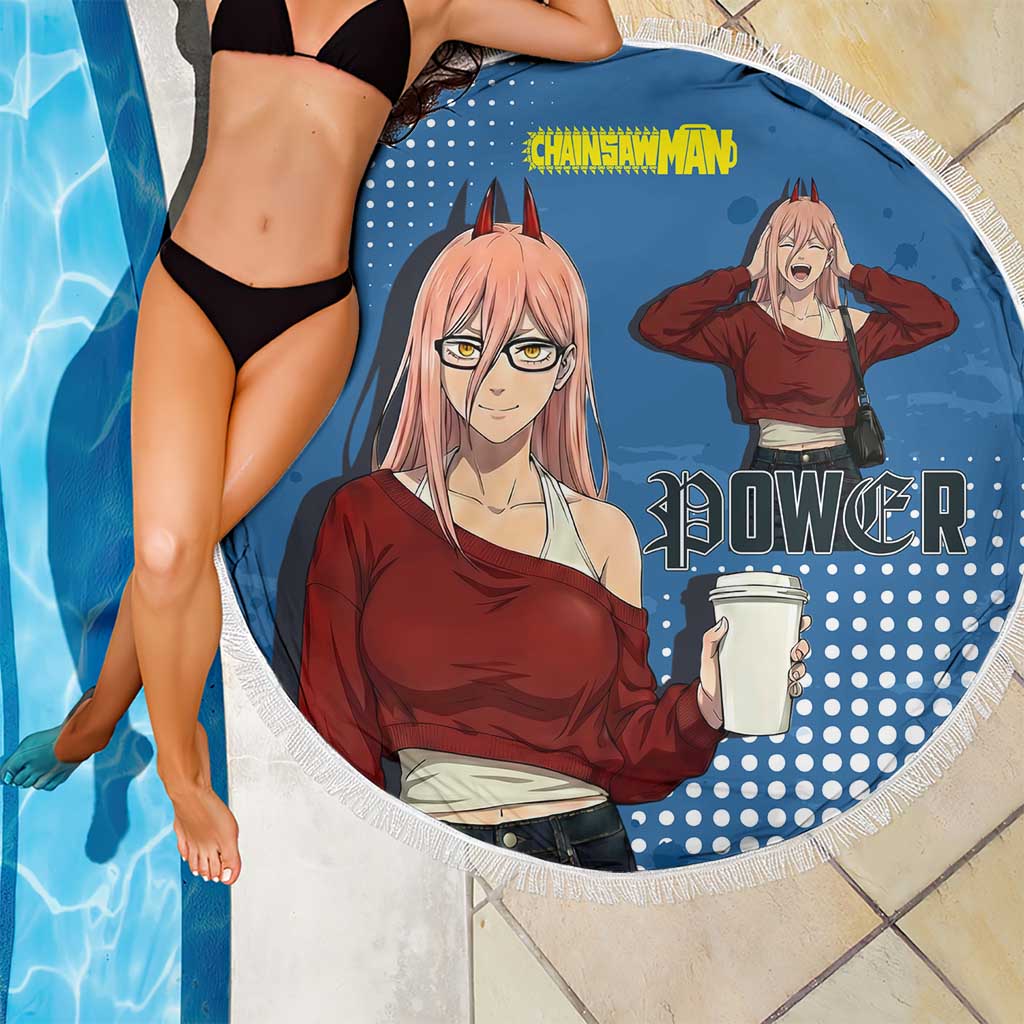 Power Chainsaw Man in Street Chic Beach Blanket Bold Blue Anime Aesthetic with Power