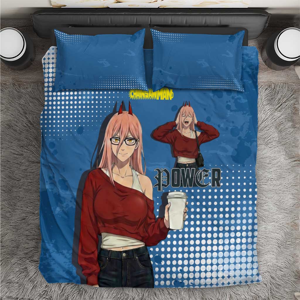 Power Chainsaw Man in Street Chic Bedding Set Bold Blue Anime Aesthetic with Power